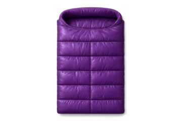 Purple puffer vest for winter fashion, transparent background