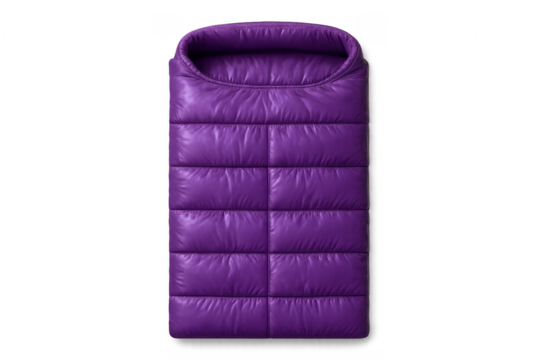 Purple puffer vest for winter fashion, transparent background