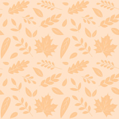 Pastel orange monochrome seamless pattern with autumn leaves, vector illustration