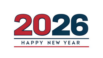 Happy new year 2026 text isolated on transparent background