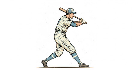 Fototapeta premium Vintage Baseball Player in Action A Classic Illustration of a Batter Swinging at the Ball