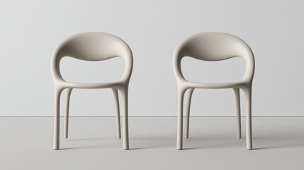 Obraz premium The studio background is white and features a minimalist modern chair made of light grey plastic with thin black metal legs
