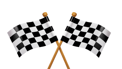 Two Crossed Checkered Flags on Sticks racing finish line