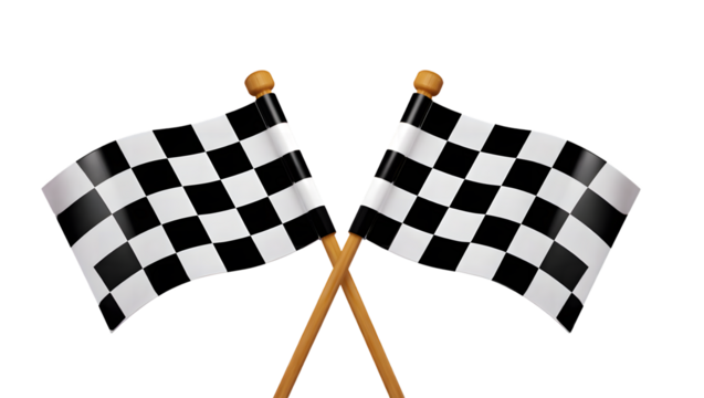 Two Crossed Checkered Flags on Sticks racing finish line