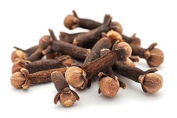 Fototapeta premium Close-up of dried whole cloves spice on white surface