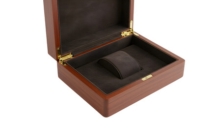 Brown wooden box with leather interior offers a polished surface for product staging and mockups.