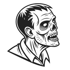 Black and white zombie head horror illustration