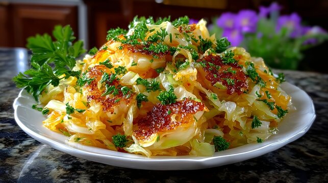Deliciosa kapusta kiszona casera con repollo y perejil fresco