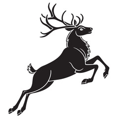 Black silhouette of a stag jumping against white background