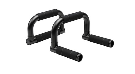 Black push-up bars feature a sleek, minimal style with precise details. Perfect for product photography, fitness product marketing, and digital ads.