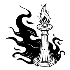Black spooky candle flame with white background candle flame icon