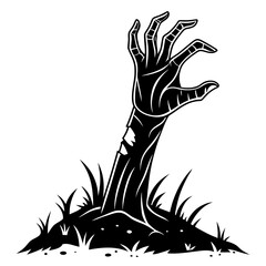 Black zombie hand rising from ground with grass vector