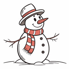Cheerful snowman wearing a hat and scarf winter character