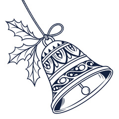 Christmas bell with holly leaves graphic string