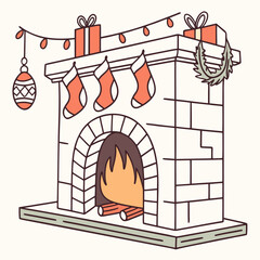 Christmas fireplace with burning fire stockings and gifts 1