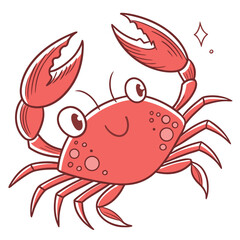 Cute red crab illustration smiling flat