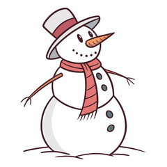 Cute snowman with hat and scarf illustration winter