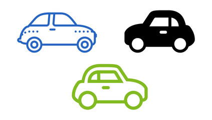 Compact Retro Car Icons Set Outline, Solid, and Dual Tone Vector Graphics for Transportation Apps