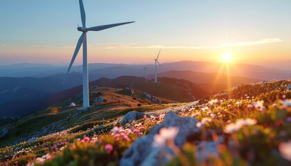 Solar Wind Turbines in Blooming Field