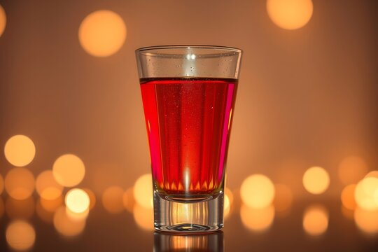 Generative AI vibrant red beverage in bokeh lit scene.