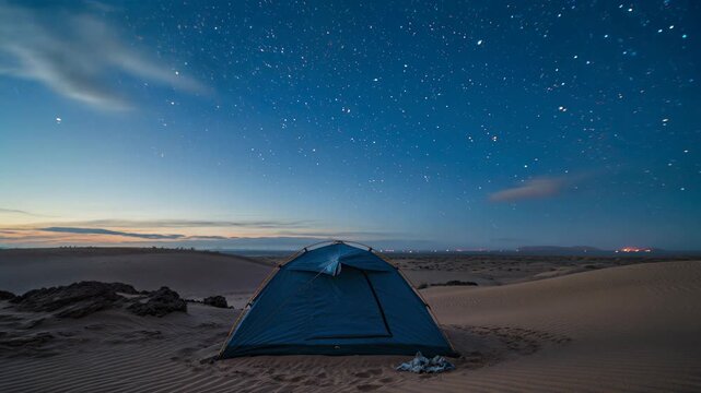 A night to day time-lapse of a tent under a star filled night sky in the Grand Staircase-Escalante National Monument a few miles south of the town of Escalante, Utah
