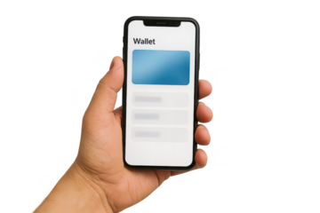Isolated hand holding smartphone showing digital wallet application