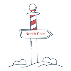 North Pole signpost with red and white stripes arrow