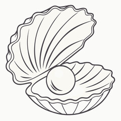 Open seashell with pearl inside simple outline oyster