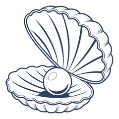 Open seashell with pearl navy blue outline vector