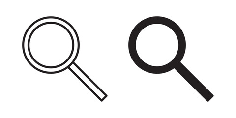 Search Icon. magnifying glass symbol, search icon.  zoom in and zoom out symbol. Vector illustration with stroke and fill on a white background.
