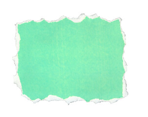 Obraz premium Torn Green Paper with Jagged White Edges on Transparent Background and Blank Surface