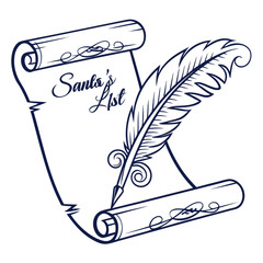 Santa's List scroll and quill pen writing christmas