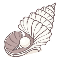 Seashell with pearl realistic flat style white