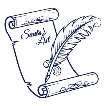 Santa's List scroll and quill pen writing christmas