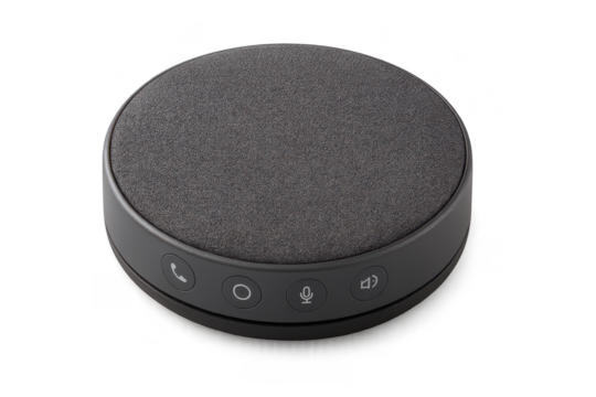 Modern Dark Gray Conference Speakerphone Isolated on Transparent Background