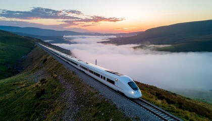 Futuristic Train in Misty Valley