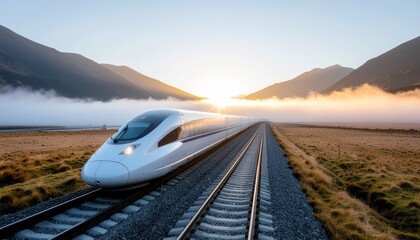 Futuristic Train in Misty Valley