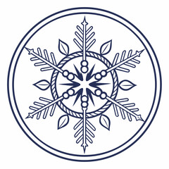 Snowflake inside circle frame flat white blue