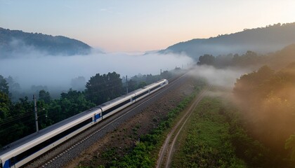 Futuristic Train in Misty Valley