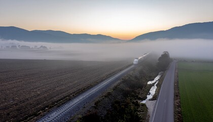 Futuristic Train in Misty Valley