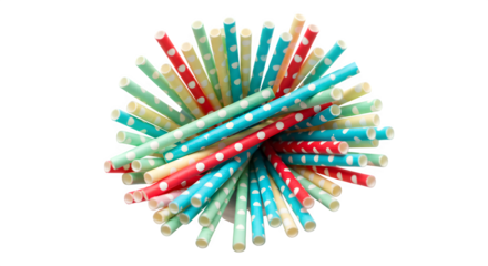 Colorful paper straws feature polka dots. Use it for product photography, party decor, branding, and digital posters.