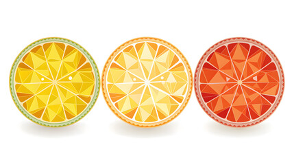 Faceted Citrus Slice Pack stylized design on White Background