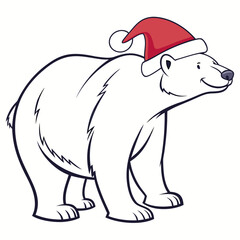 White polar bear wearing red Santa hat animal arctic