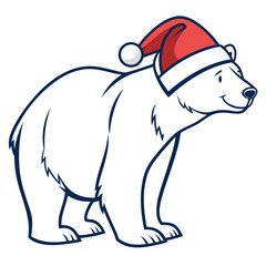 White polar bear wearing red Santa hat animal