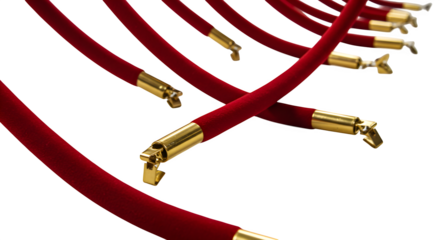 Red velvet ropes glow with gold clasps over black. Ideal for exclusive product photography, luxury branding, or event posters.