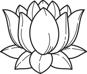 Lotus Flower Outline Illustration. Simple Black and White Line Art Vector. Botanical Symbol of Purity and Beauty.