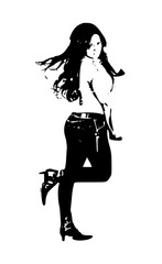 Naklejka premium Beautiful woman in jeans and top posing isolated on white background