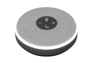 Conference speakerphone with illuminated ring, isolated on transparent background
