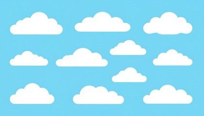 Simple cartoon clouds against a light blue background