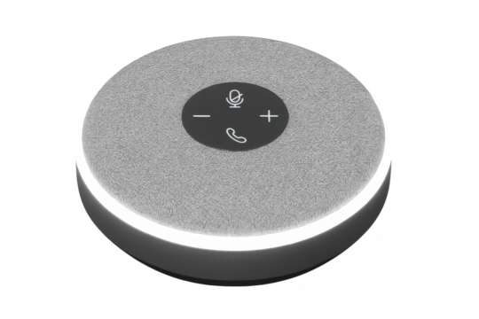 Conference speakerphone with illuminated ring, isolated on transparent background